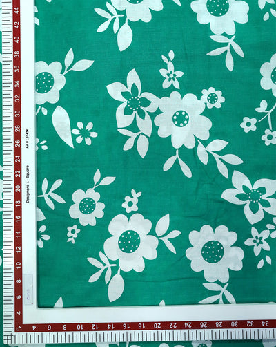 GREEN & WHITE FLORAL DESIGN COTTON PRINTED FABRIC