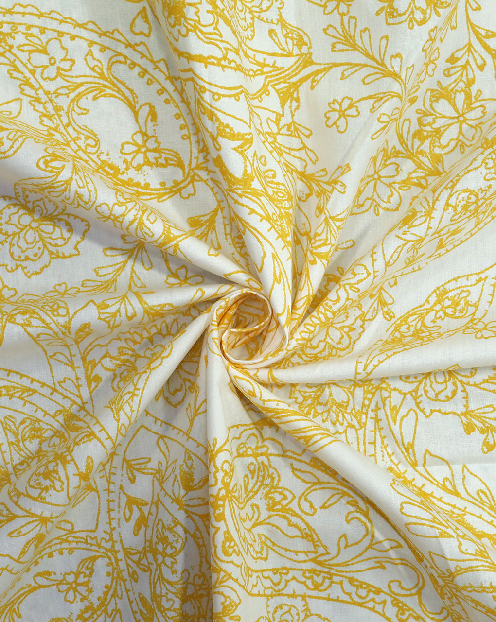 WHITE & YELLOW ABSTRACT DESIGN COTTON POPLIN PRINTED FABRIC