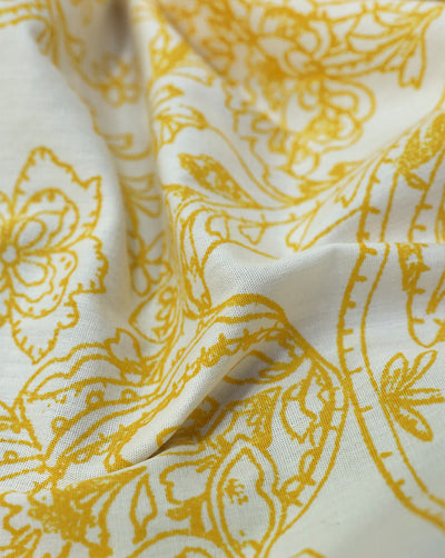 WHITE & YELLOW ABSTRACT DESIGN COTTON POPLIN PRINTED FABRIC