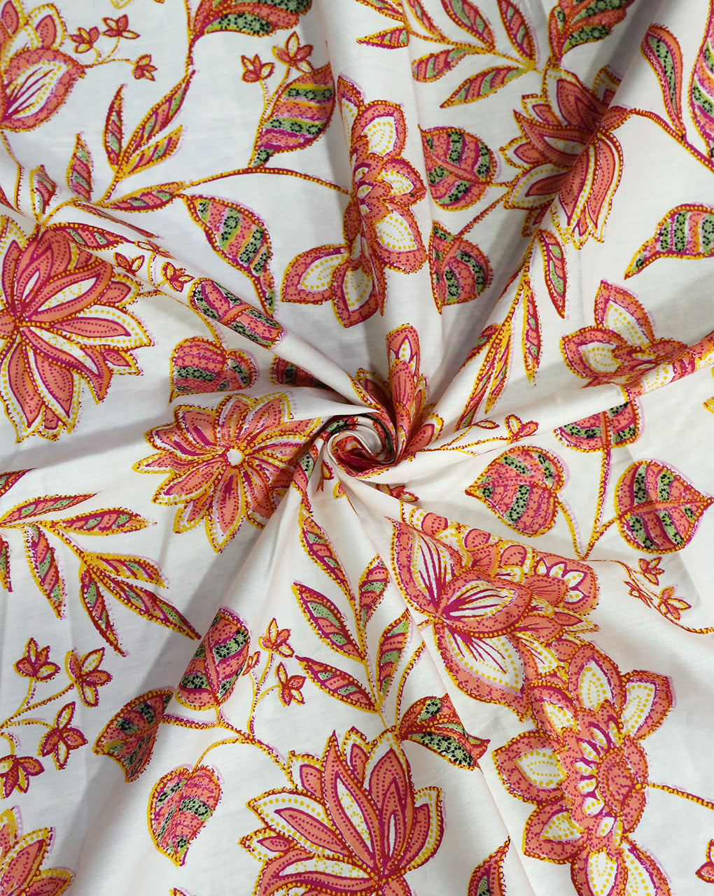 WHITE & MULTICOLOR FLORAL DESIGN COTTON POPLIN PRINTED FABRIC