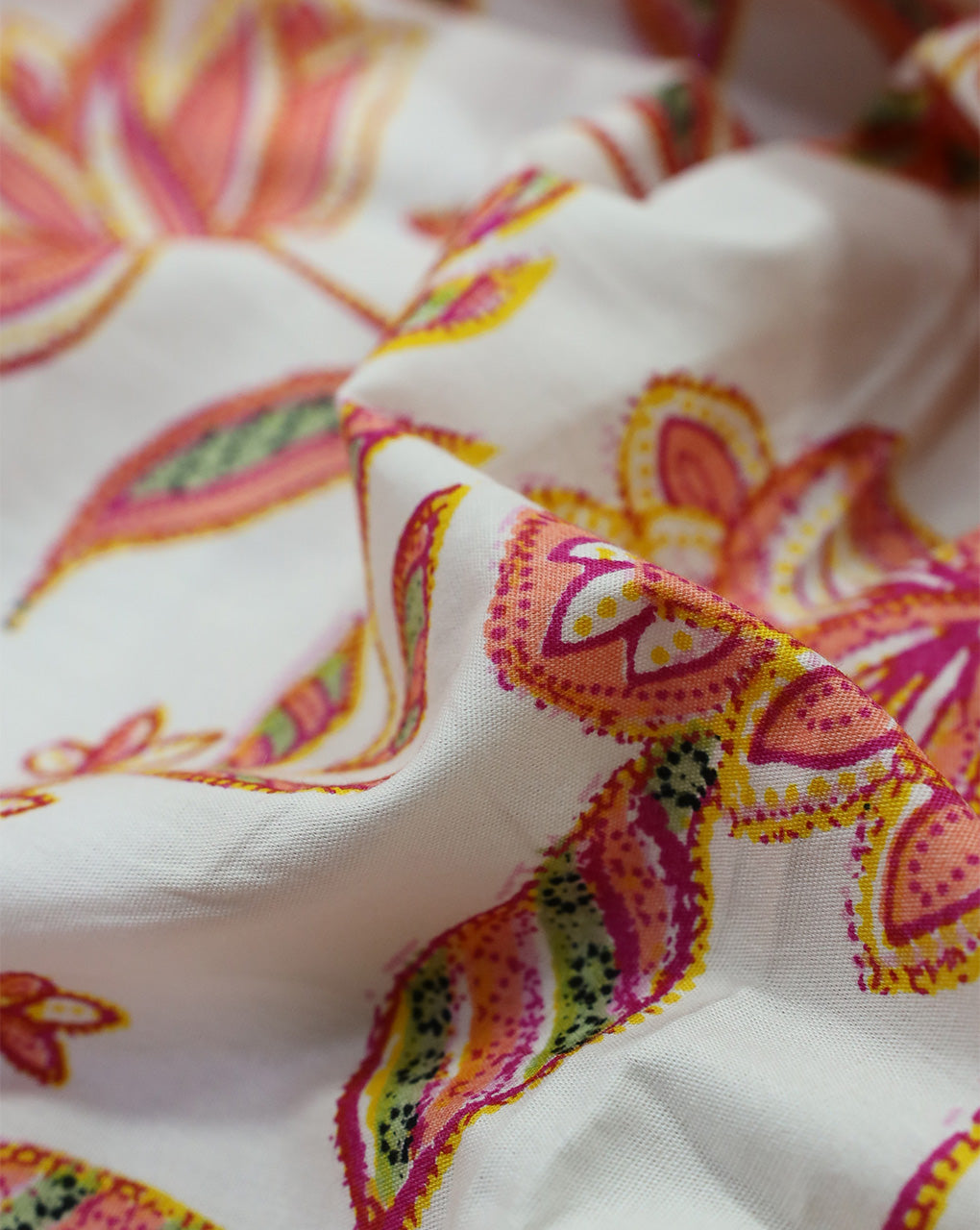 WHITE & MULTICOLOR FLORAL DESIGN COTTON POPLIN PRINTED FABRIC