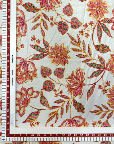 WHITE & MULTICOLOR FLORAL DESIGN COTTON POPLIN PRINTED FABRIC