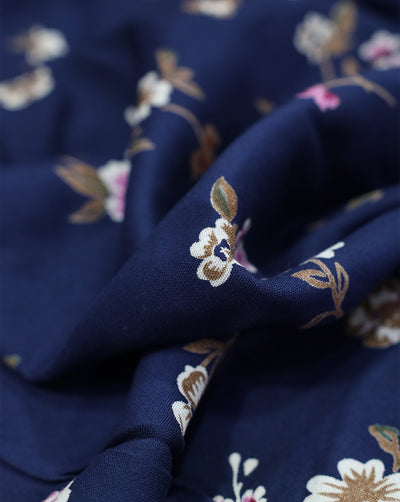 NAVY BLUE FLORAL DESIGN PRINTED RAYON FABRIC