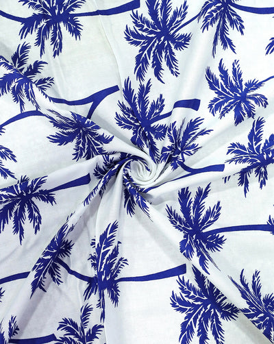 WHITE & BLUE TREE DESIGN PRINTED RAYON FABRIC