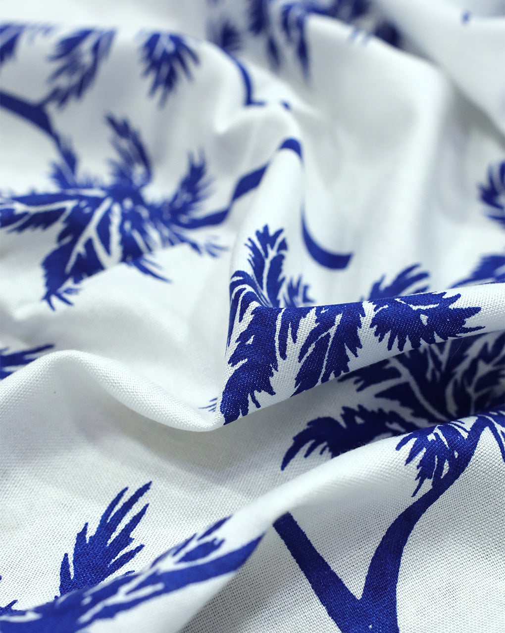 WHITE & BLUE TREE DESIGN PRINTED RAYON FABRIC