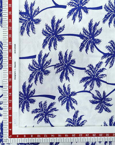 WHITE & BLUE TREE DESIGN PRINTED RAYON FABRIC