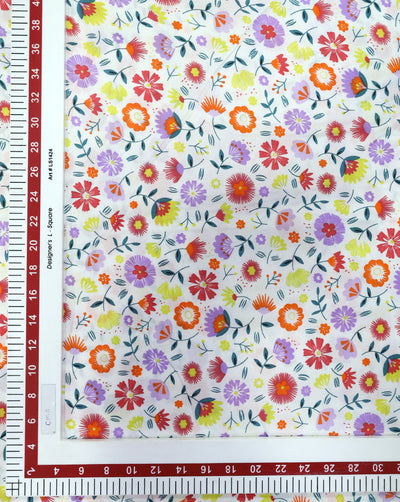 WHITE & MULTICOLOR FLORAL DESIGN PRINTED RAYON FABRIC