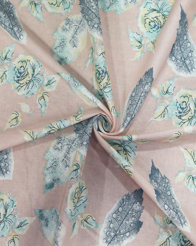 LIGHT PINK FLORAL & LEAFS DESIGN PRINTED RAYON FABRIC