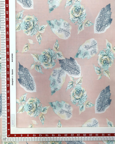 LIGHT PINK FLORAL & LEAFS DESIGN PRINTED RAYON FABRIC