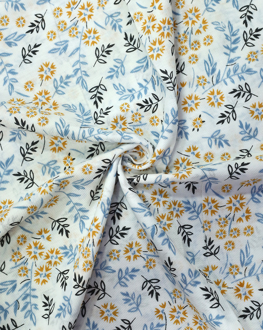 WHITE & MULTICOLOR LEAFS DESIGN PRINTED RAYON FABRIC
