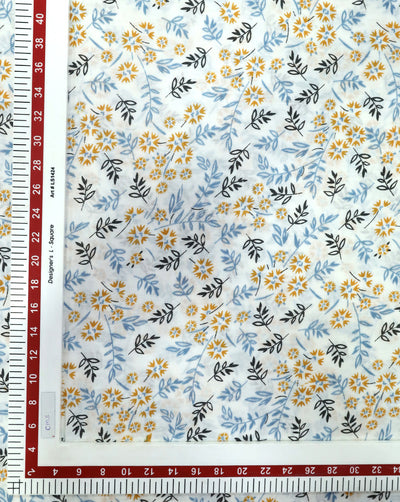 WHITE & MULTICOLOR LEAFS DESIGN PRINTED RAYON FABRIC