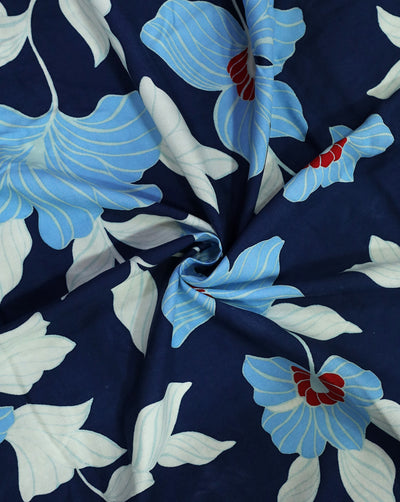 NAVY BLUE & MULTICOLOR FLORAL DESIGN PRINTED RAYON FABRIC