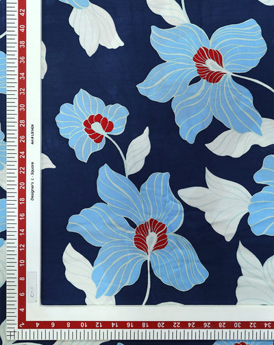 NAVY BLUE & MULTICOLOR FLORAL DESIGN PRINTED RAYON FABRIC