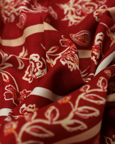 RED PAISLEY & FLORAL DESIGN PRINTED RAYON FABRIC