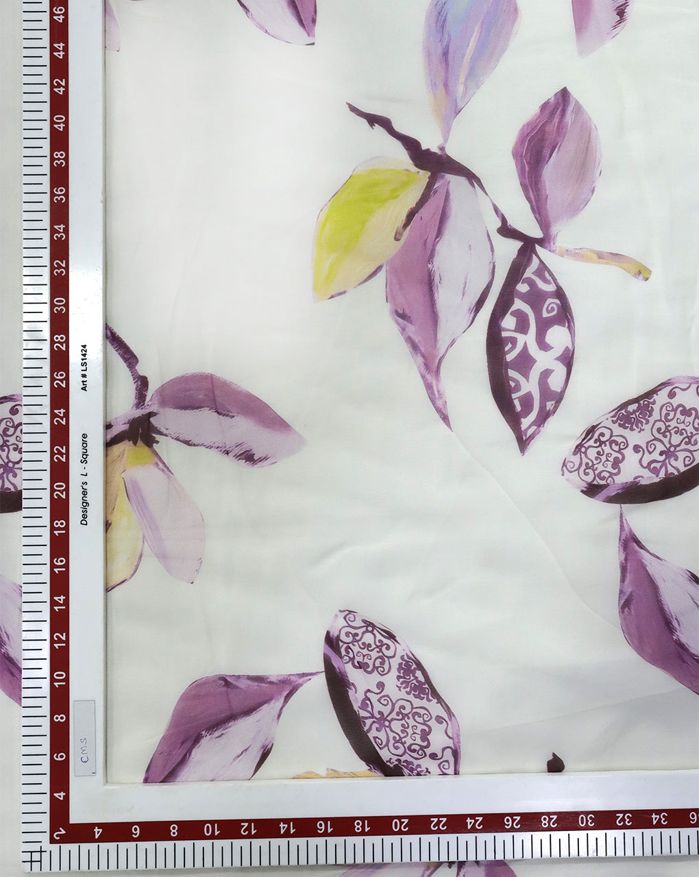 WHITE & MULTICOLOR LEAFS DESIGN PRINTED VISCOSE ORGANZA FABRIC