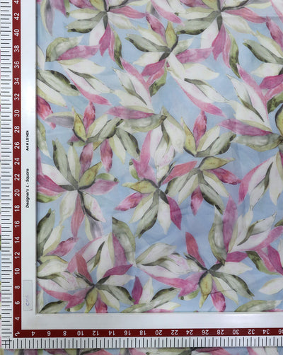 MULTICOLOR LEAFS DESIGN PRINTED VISCOSE ORGANZA FABRIC