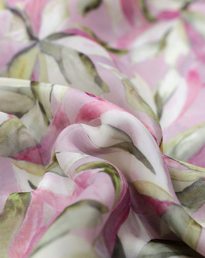 MULTICOLOR LEAFS DESIGN PRINTED VISCOSE ORGANZA FABRIC