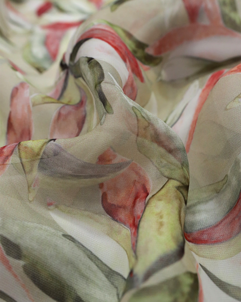 MULTICOLOR LEAFS DESIGN PRINTED VISCOSE ORGANZA FABRIC