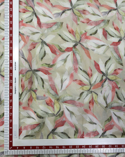 MULTICOLOR LEAFS DESIGN PRINTED VISCOSE ORGANZA FABRIC