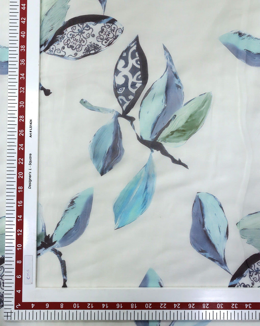 WHITE & MULTICOLOR LEAFS DESIGN PRINTED VISCOSE ORGANZA FABRIC