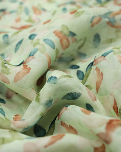 MULTICOLOR LEAFS DESIGN PRINTED VISCOSE ORGANZA FABRIC