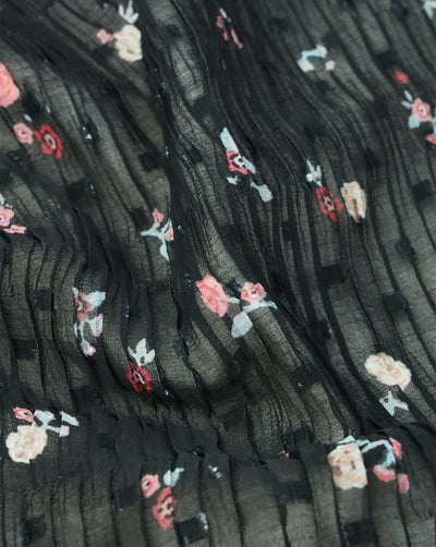 MULTICOLOR SMALL FLOWERS POLYESTER PLEATED FABRIC