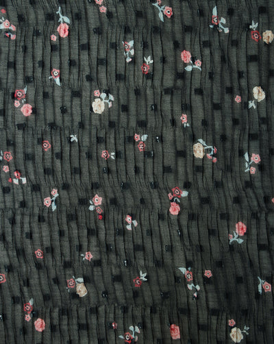MULTICOLOR SMALL FLOWERS POLYESTER PLEATED FABRIC