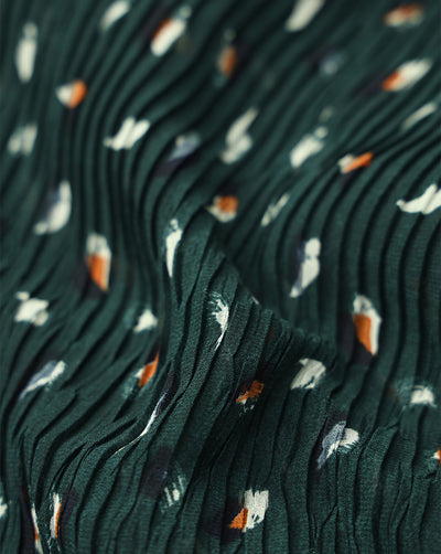 DARK GREEN POLYESTER PLEATED FABRIC