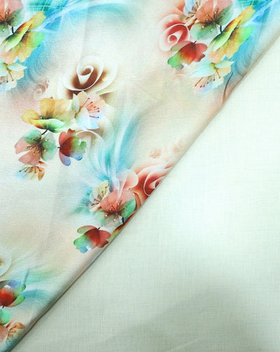 FLORAL DESIGN POLYESTER SATIN PRINTED FABRIC
