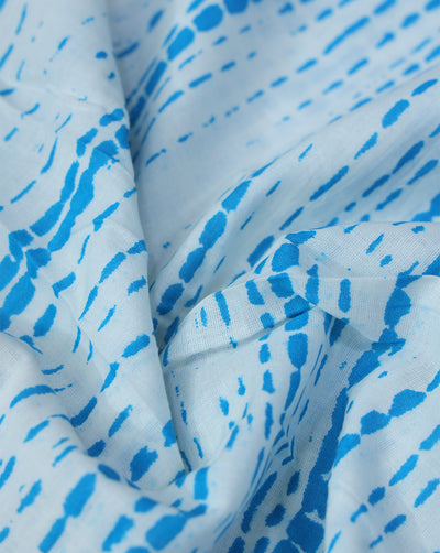 WHITE AND BLUE ABSTRACT DESIGN COTTON PRINTED FABRIC