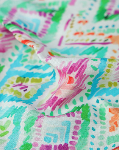 MULTICOLOR ABSTRACT DESIGN PRINTED RAYON FABRIC