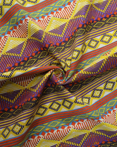 MULTICOLOR ABSTRACT DESIGN COTTON LINEN PRINTED FABRIC