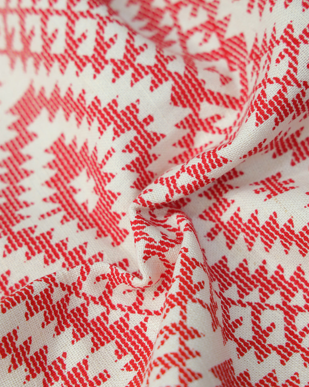 WHITE AND RED ABSTRACT DESIGN COTTON LINEN PRINTED FABRIC