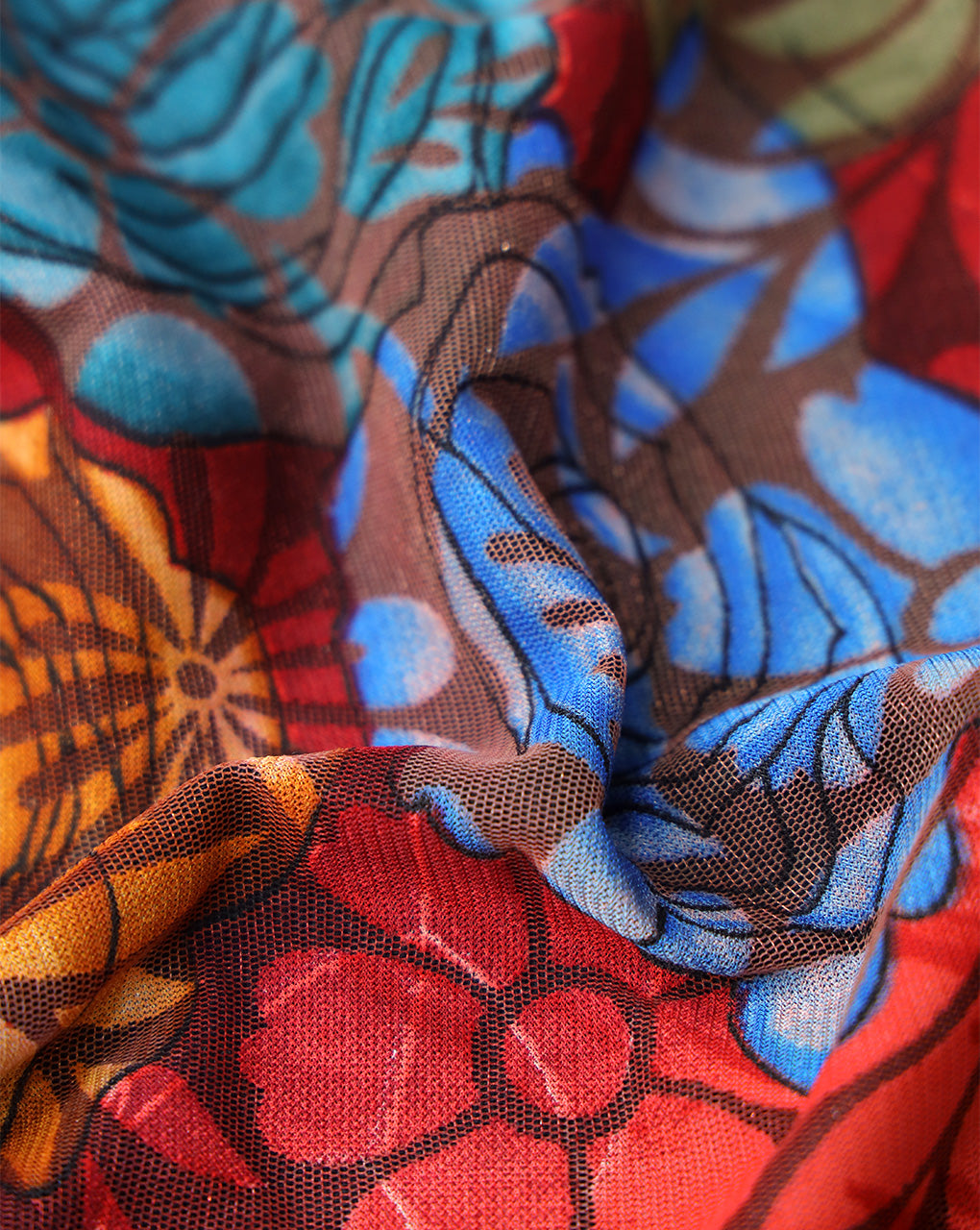 MULTICOLOR PRINTED BRASSO NET FABRIC