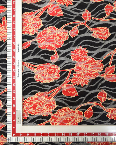 MULTICOLOR FLORAL DESIGN POLYESTER RUBBER PRINT LACE FABRIC