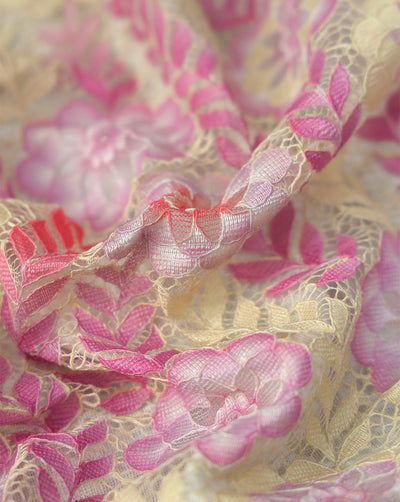 MULTICOLOR FLORAL DESIGN POLYESTER JACQUARD LACE FABRIC