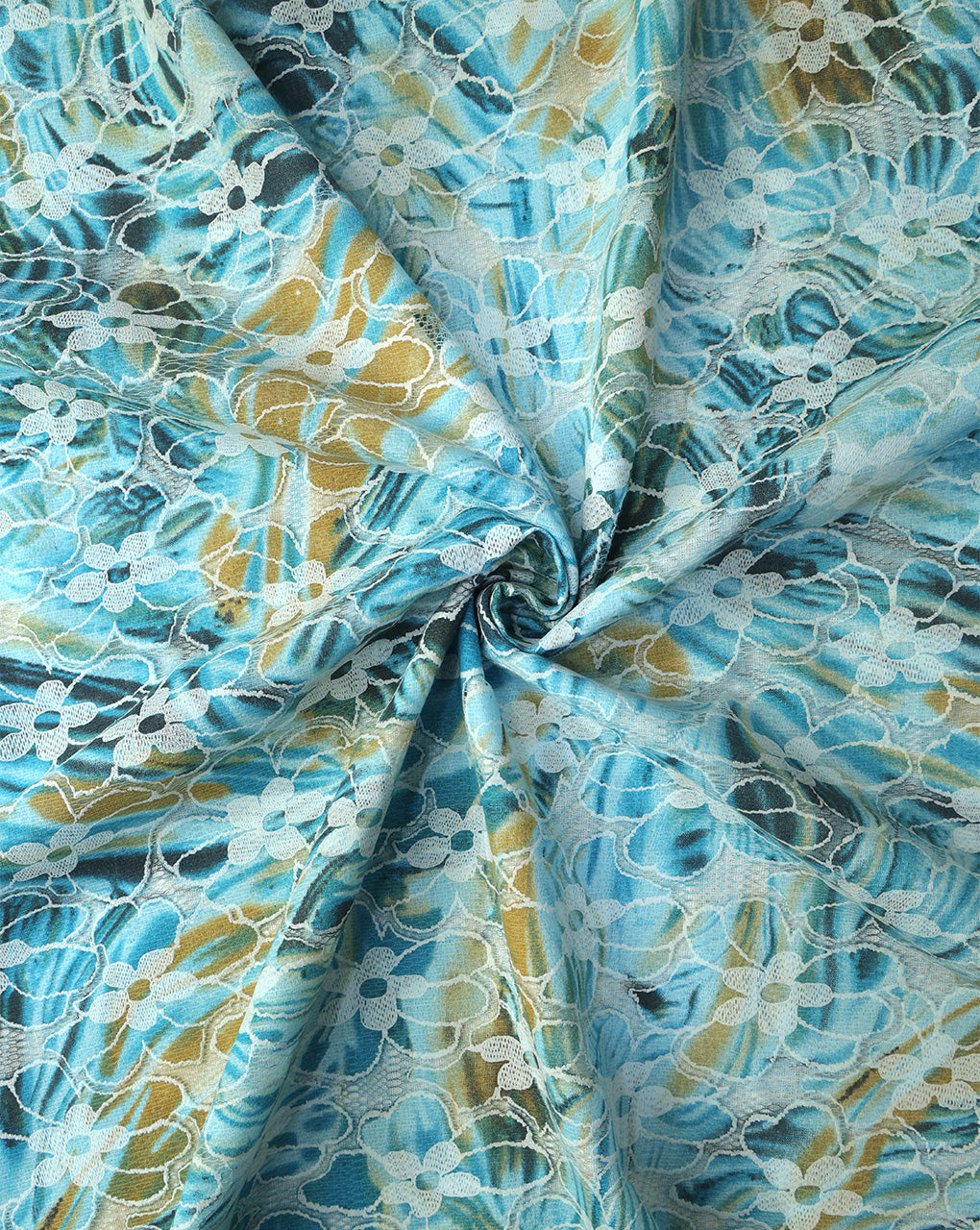 POLYESTER FLORAL DESIGN RUBBER PRINT LACE FABRIC