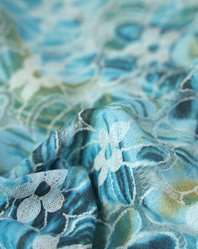 POLYESTER FLORAL DESIGN RUBBER PRINT LACE FABRIC