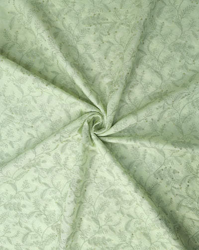 LIGHT GREEN LEAFS DESIGN LINEN EMBROIDERY FABRIC