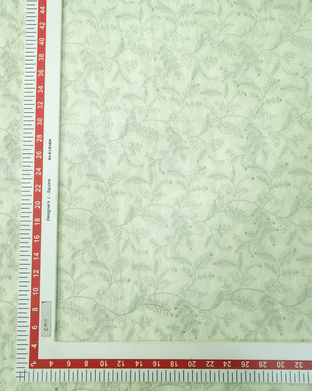 LIGHT GREEN LEAFS DESIGN LINEN EMBROIDERY FABRIC