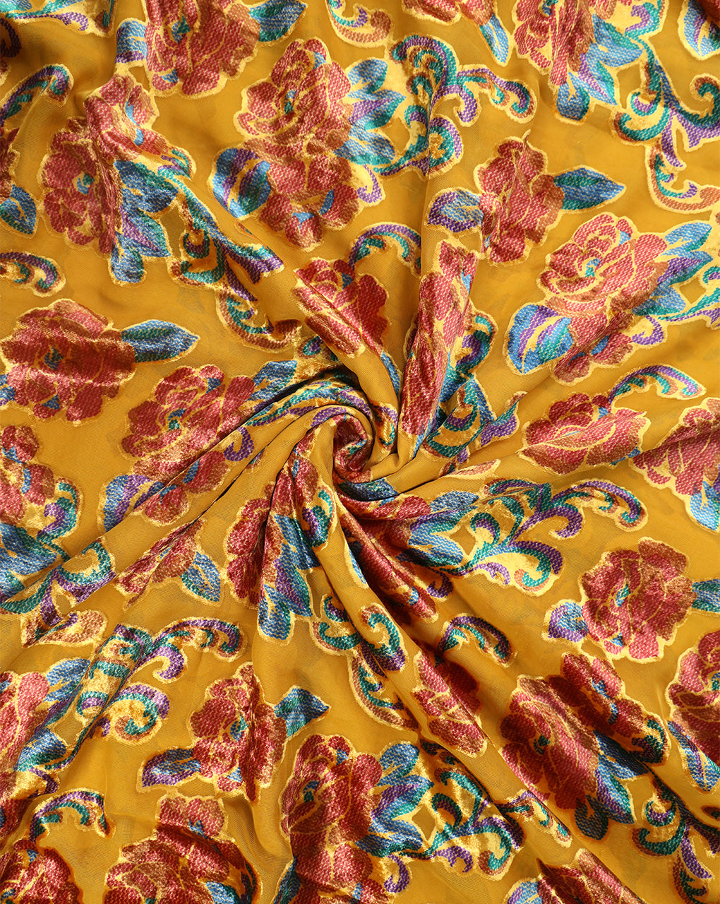 FLORAL PATTERN POLYESTER BRASSO VELVET FABRIC