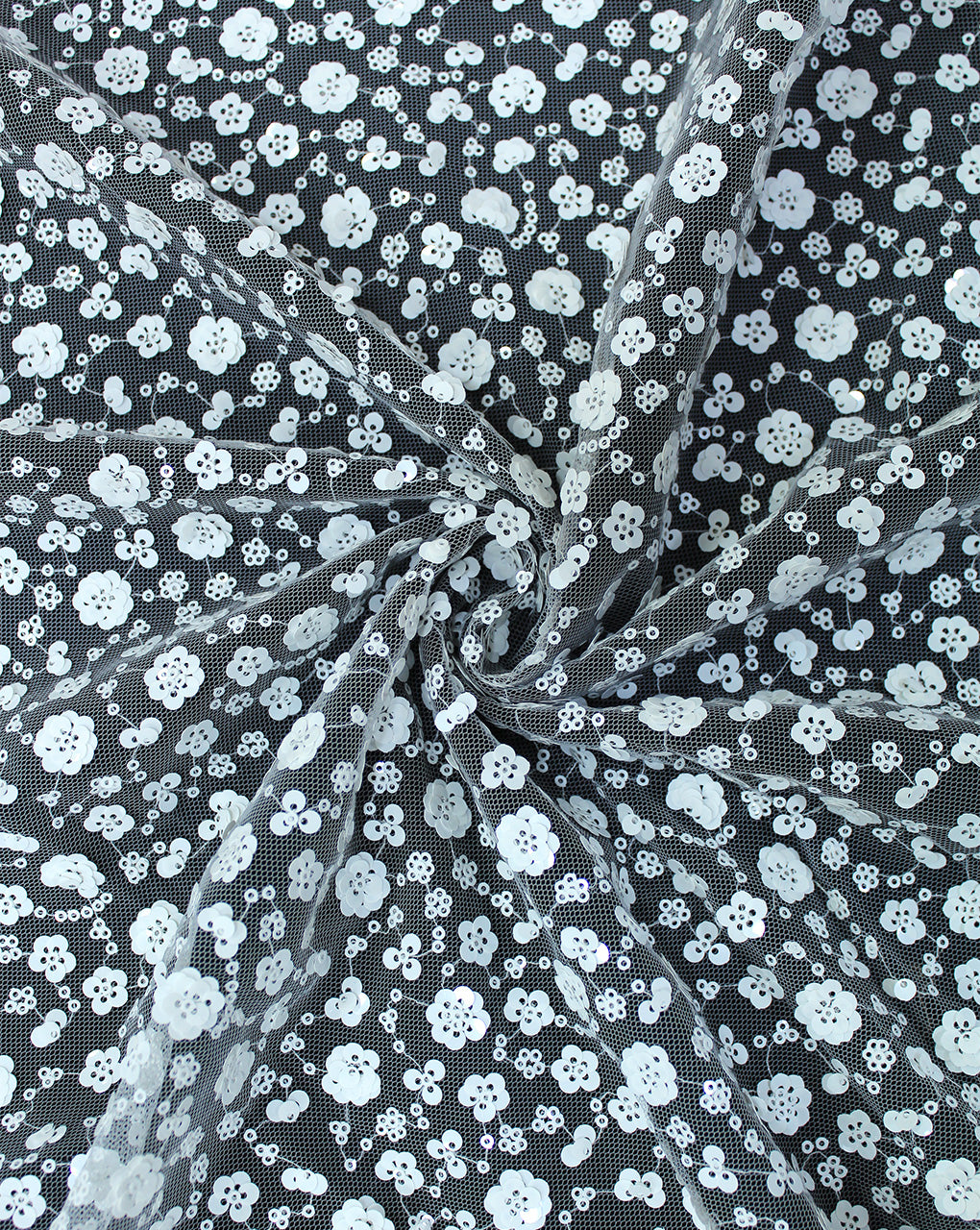 WHITE SEQUINS NET FABRIC