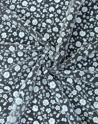 WHITE SEQUINS NET FABRIC
