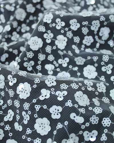 WHITE SEQUINS NET FABRIC