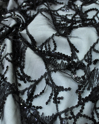 BLACK SEQUINS NET FABRIC