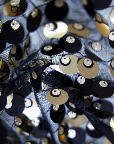 BLACK AND GOLD SEQUINS NET FABRIC