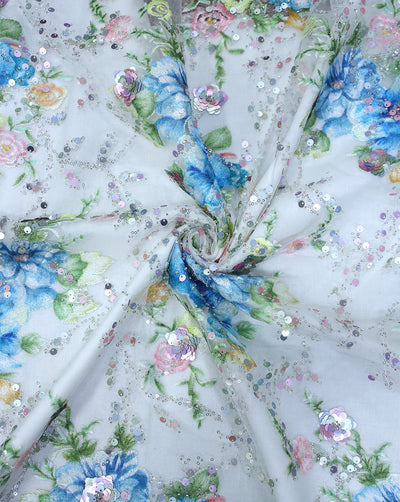 FLORAL CUTDANA EMBROIDERY NET FABRIC