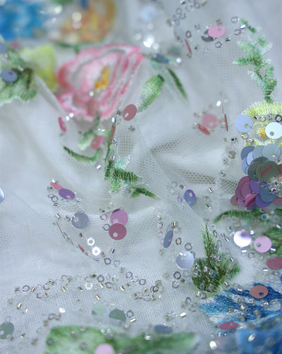 FLORAL CUTDANA EMBROIDERY NET FABRIC