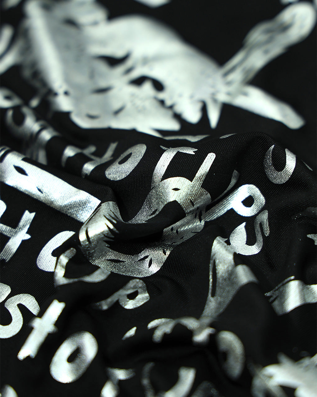 BLACK & SILVER POLYESTER KNITTED FOIL FABRIC
