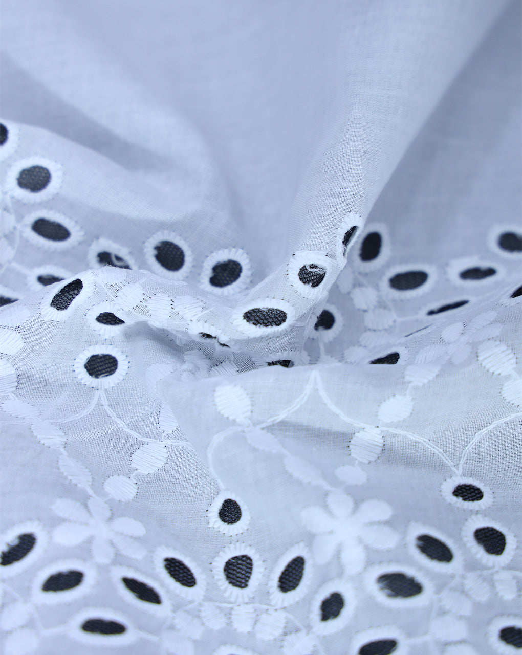 WHITE COTTON SCHIFFLI EMBROIDERY FABRIC (WIDTH-42 INCHES)